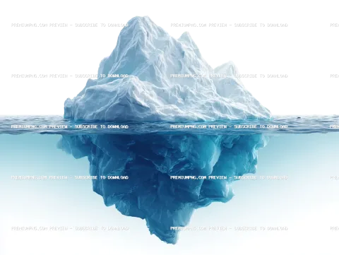 Isolated realistic transparent iceberg floating in the clear water