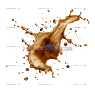 Related image: Realistic Coffee Splatter with Scattered Droplets Isolated on Transparent Background