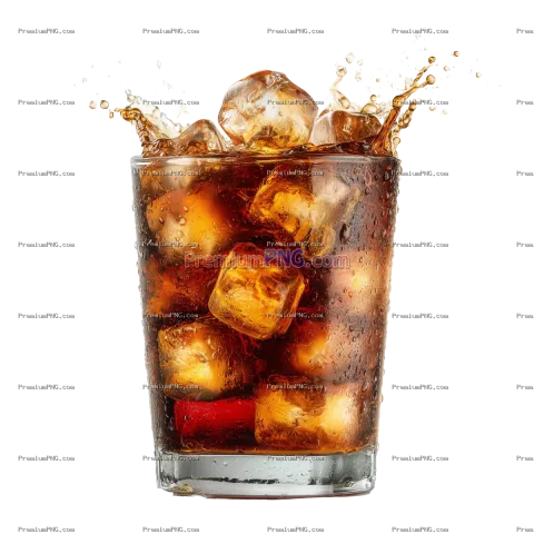Refreshing cola beverage with ice cubes isolated on white background