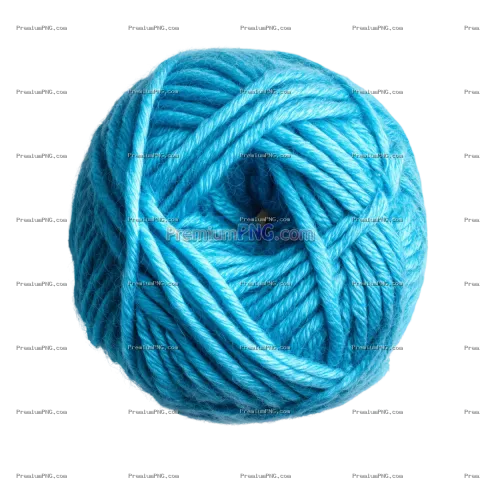 Top View Soft Blue Woolen Yarn Ball on Transparent Background | Stock Photo