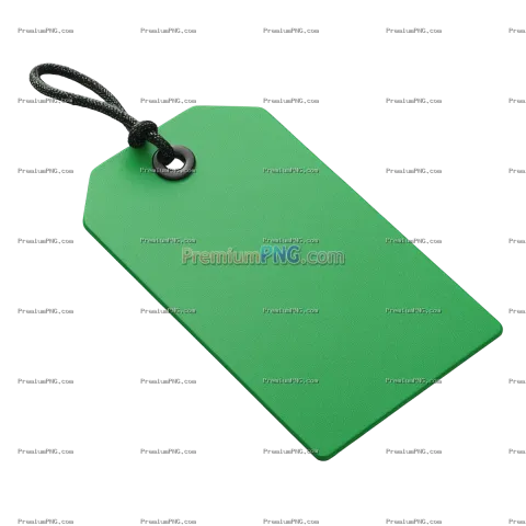 Vibrant Green Tag with Secure Tie on Transparent Background - PNG Stock Image