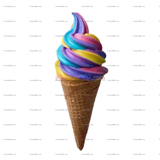 Related image: vibrant ice cream cone with a swirl of colorful soft serve. surrounded by splashes of rainbow paint