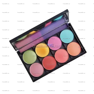 Related image: Vibrant Makeup Palette with Colorful Eyeshadows and Blushes on white background