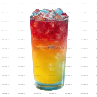 Related image: Vibrant, refreshing drink with gradient of red to yellow, topped with ice cubes, perfect for summer 