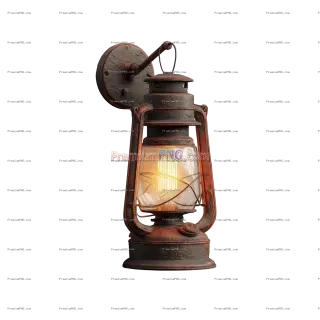 Related image: Vintage lantern with warm light hanging indoors isolated on transparent background