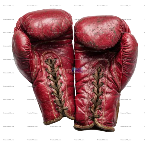 Vintage red leather boxing gloves isolated on white background