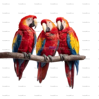 Related image: Vivid Red, Yellow and Blue Parrots on Curved Branch PNG – Sharp Detailed Feathers on Transparent Bac