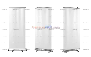 Related image: white and empty Blank roll up banner design mockup on transparent background
