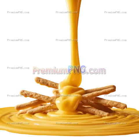 Yellow Liquid Pouring on Biscuit Sticks | Transparent PNG Stock Image