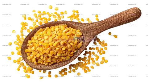 Yellow Split Peas on Wooden Spoon Isolated on Transparent Background – Top View