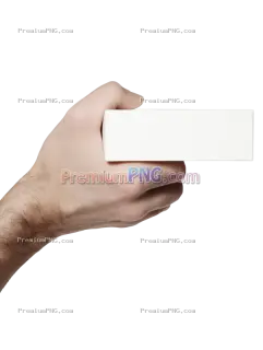 Related image: Young Man Hand Holding Rectangular Product Package on Transparent Background